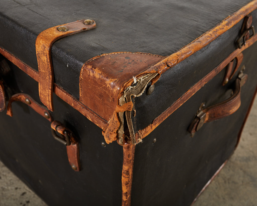 19th Century Rattan Leather Covered Steamer Carriage Trunk by Mendel