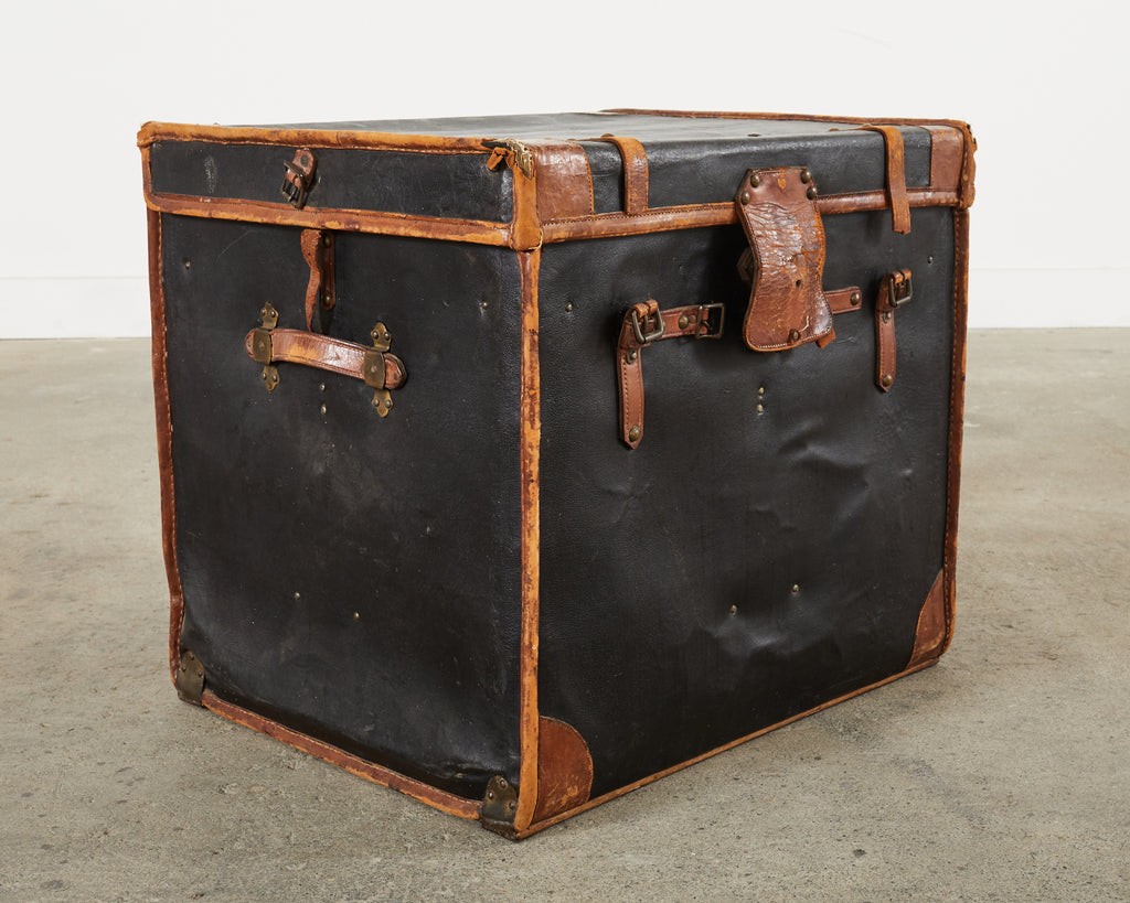 19th Century Rattan Leather Covered Steamer Carriage Trunk by Mendel