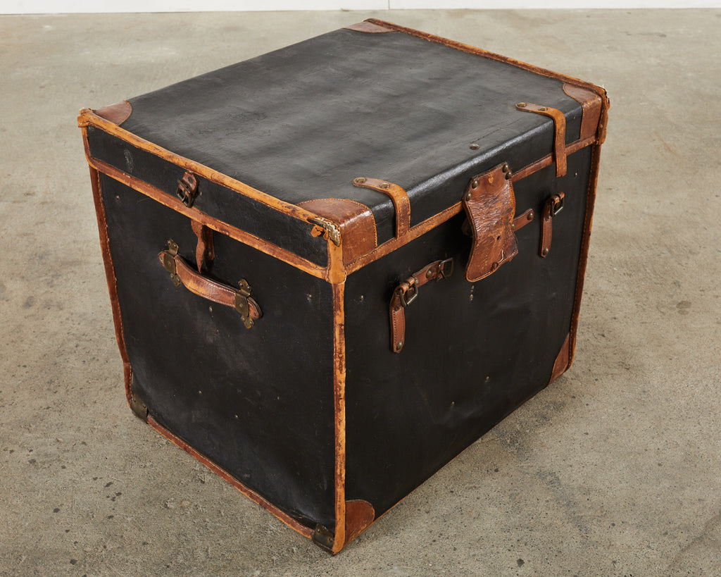 19th Century Rattan Leather Covered Steamer Carriage Trunk by Mendel