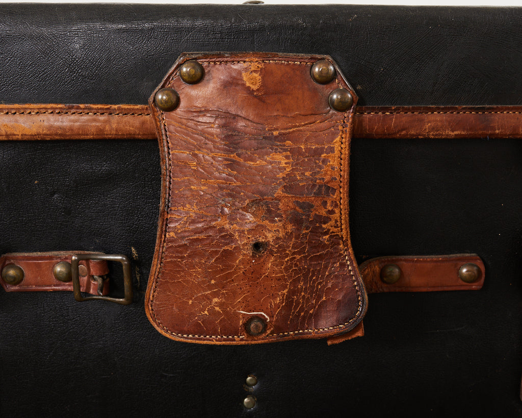 19th Century Rattan Leather Covered Steamer Carriage Trunk by Mendel