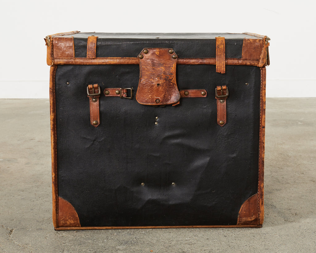 19th Century Rattan Leather Covered Steamer Carriage Trunk by Mendel