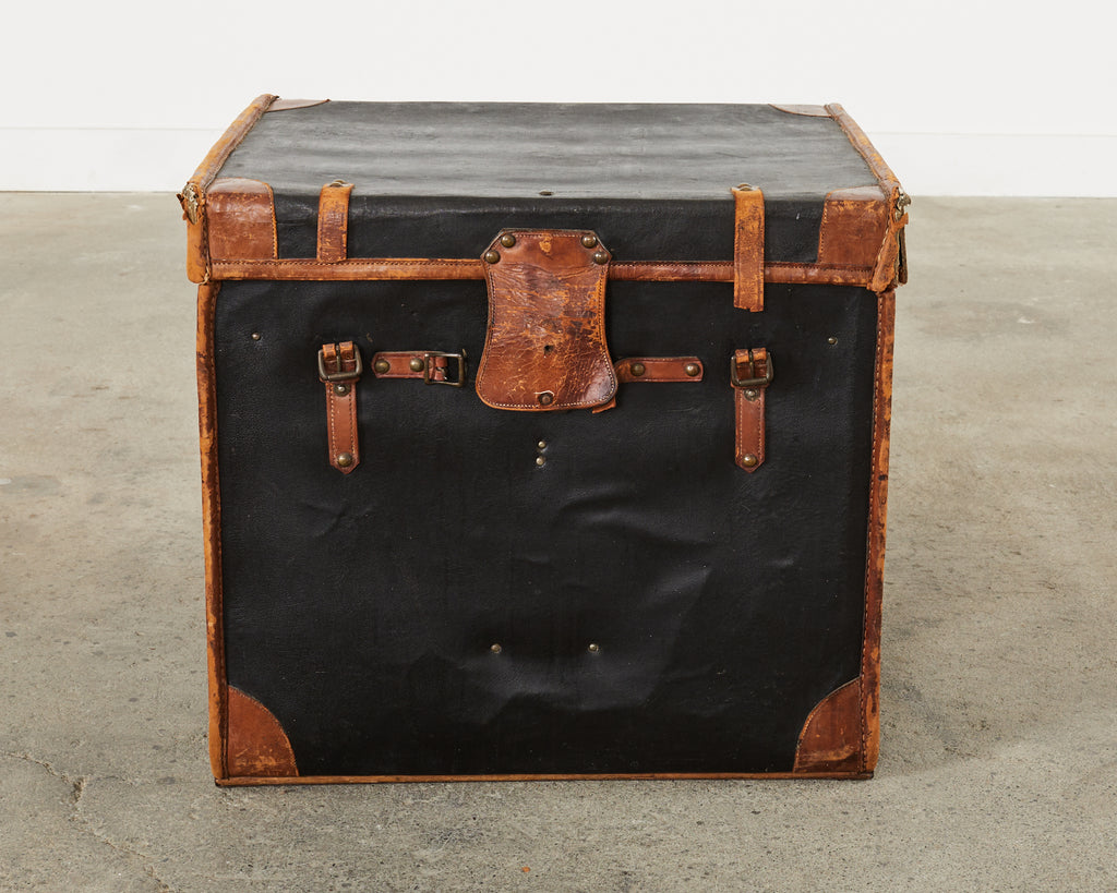 19th Century Rattan Leather Covered Steamer Carriage Trunk by Mendel