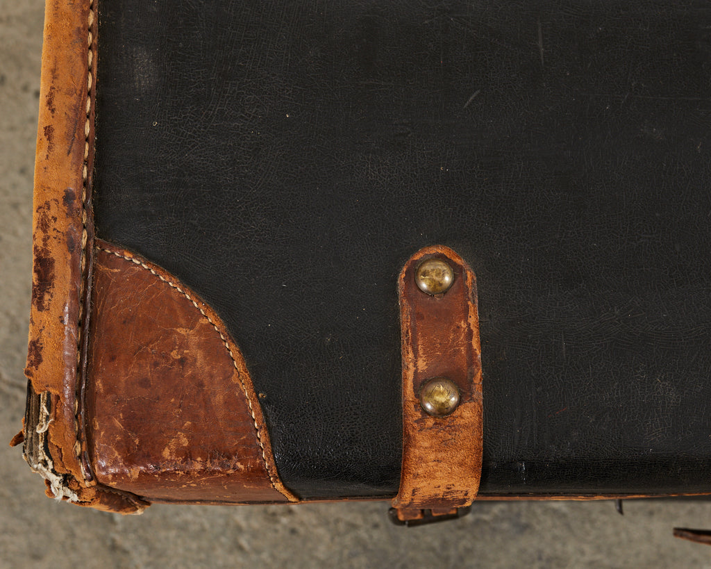 19th Century Rattan Leather Covered Steamer Carriage Trunk by Mendel