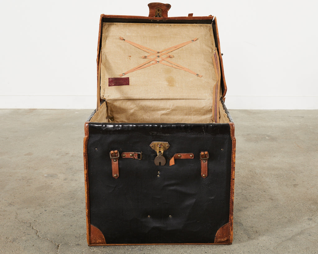 19th Century Rattan Leather Covered Steamer Carriage Trunk by Mendel