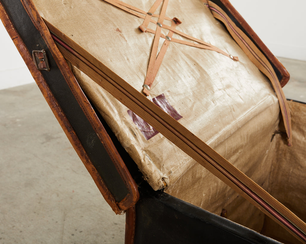 19th Century Rattan Leather Covered Steamer Carriage Trunk by Mendel
