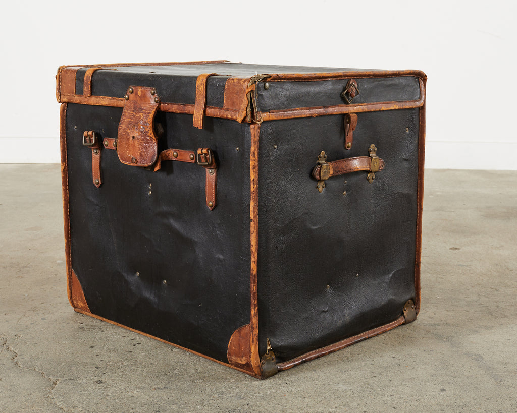 19th Century Rattan Leather Covered Steamer Carriage Trunk by Mendel