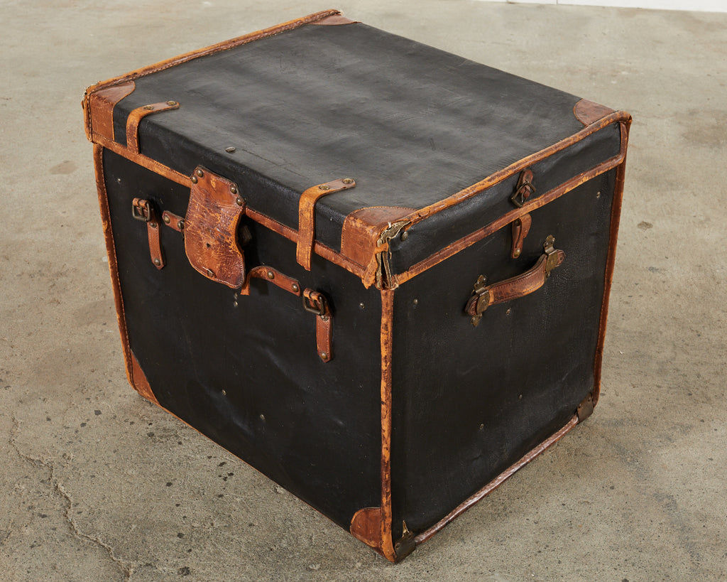 19th Century Rattan Leather Covered Steamer Carriage Trunk by Mendel