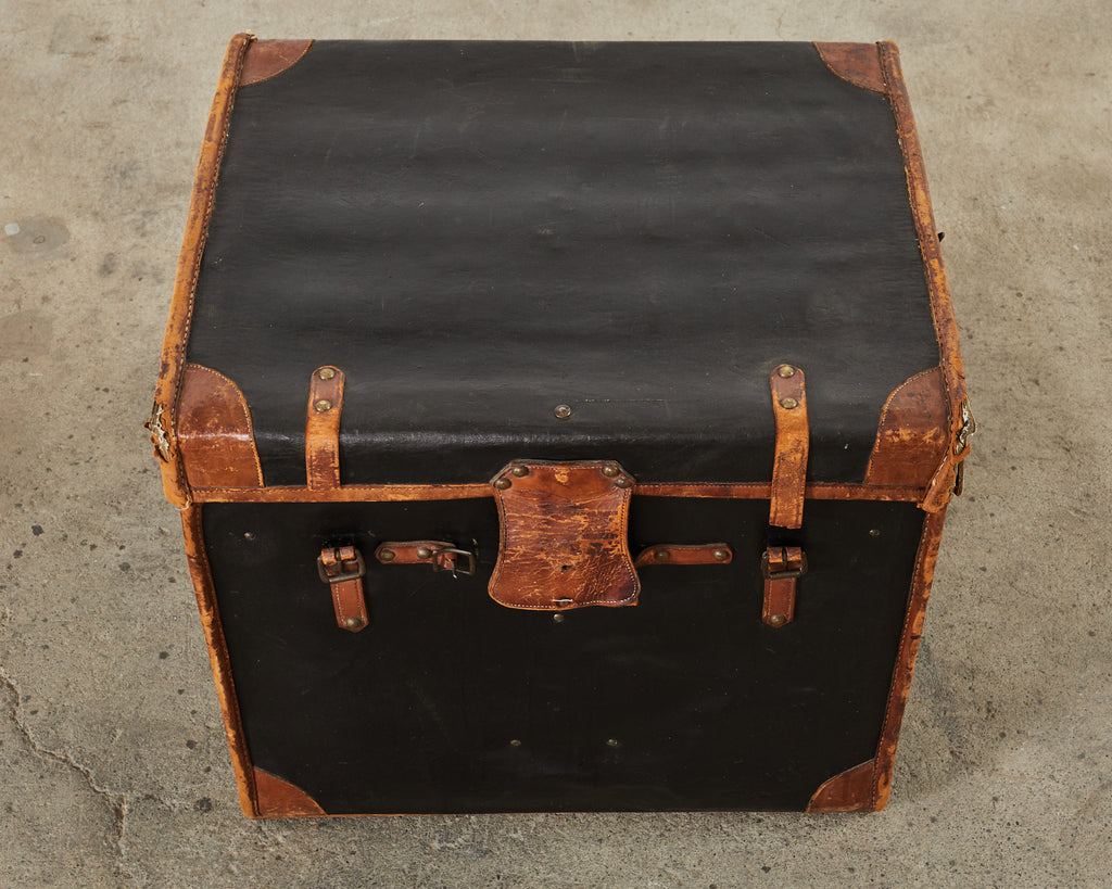 19th Century Rattan Leather Covered Steamer Carriage Trunk by Mendel