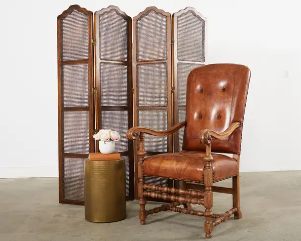 Hendrix Allardyce Italian Baroque Style Leather Library Chair