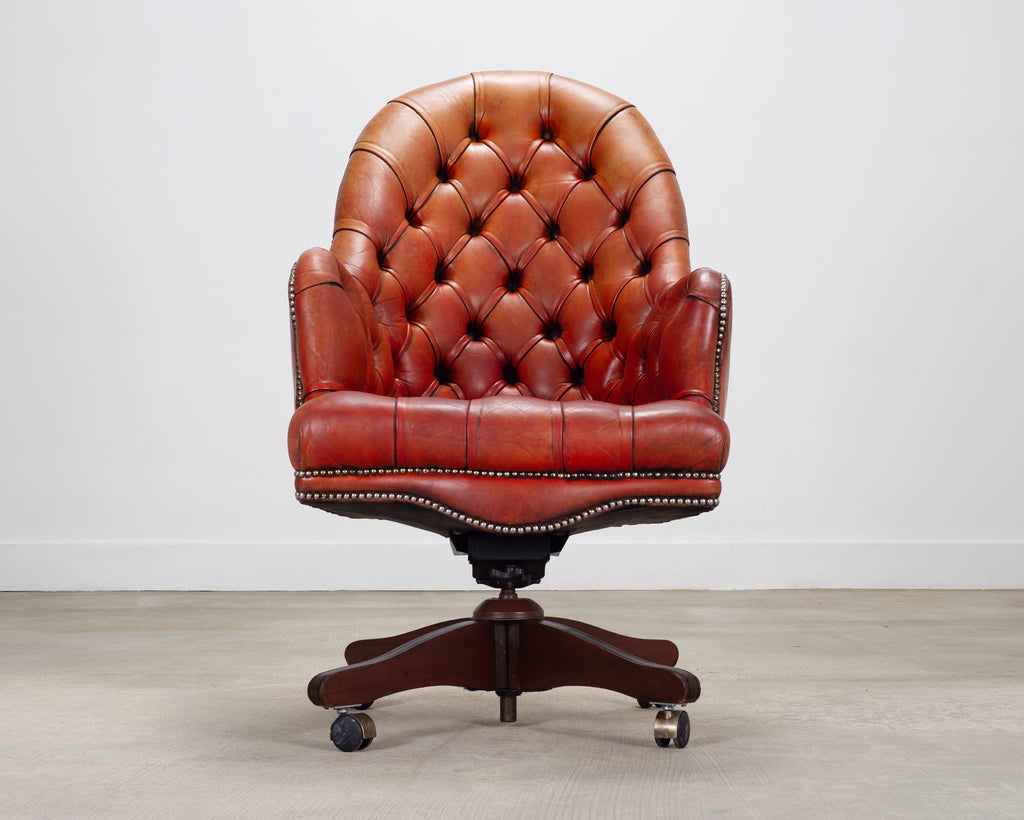 Chesterfield-Style Tufted Leather Executive Swivel Desk Chair