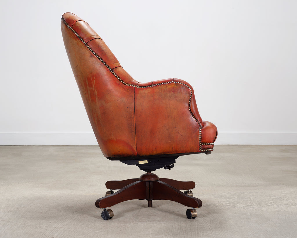 Chesterfield-Style Tufted Leather Executive Swivel Desk Chair