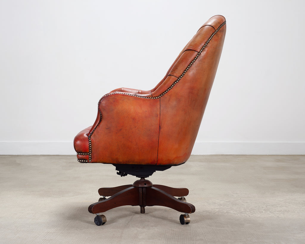 Chesterfield-Style Tufted Leather Executive Swivel Desk Chair