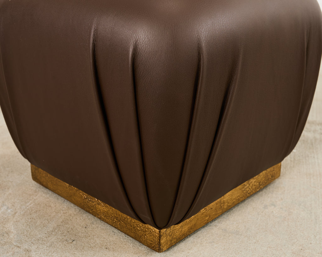 Karl Springer Style Leather Ottoman Pouf Stool