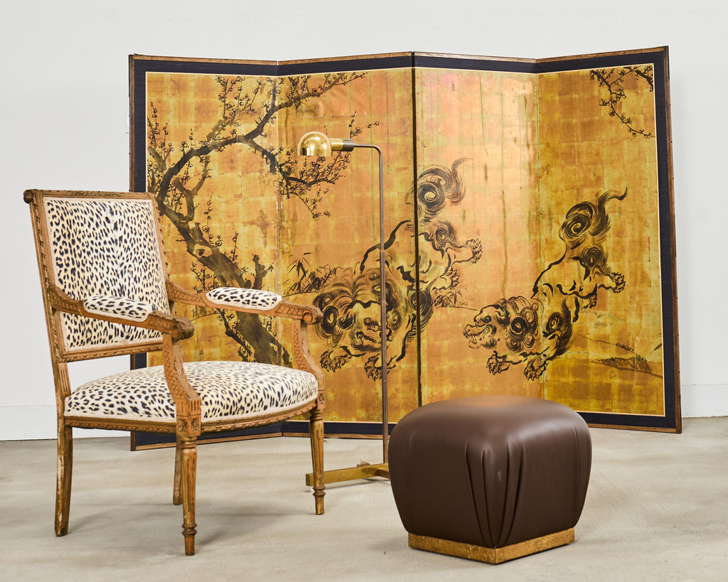 Karl Springer Style Leather Ottoman Pouf Stool