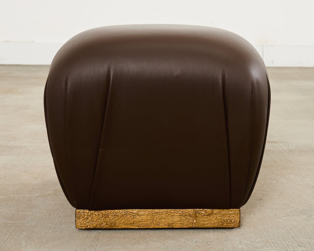 Karl Springer Style Leather Ottoman Pouf Stool