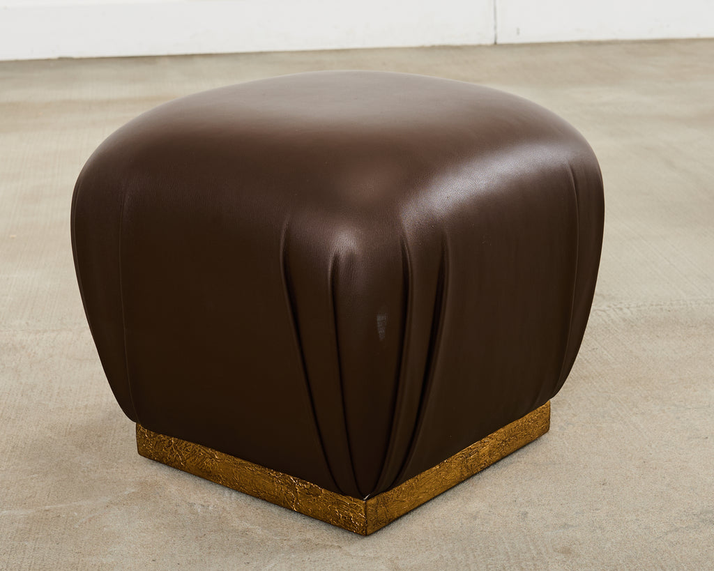 Karl Springer Style Leather Ottoman Pouf Stool