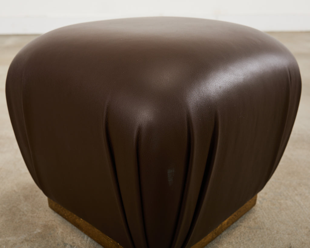 Karl Springer Style Leather Ottoman Pouf Stool