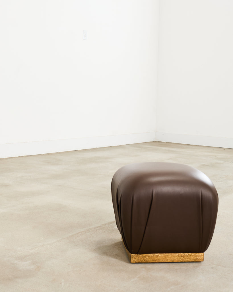 Karl Springer Style Leather Ottoman Pouf Stool