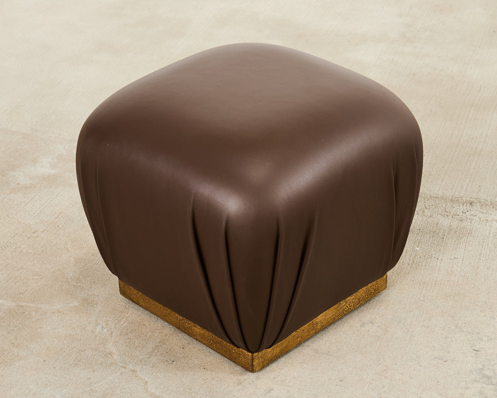 Karl Springer Style Leather Ottoman Pouf Stool