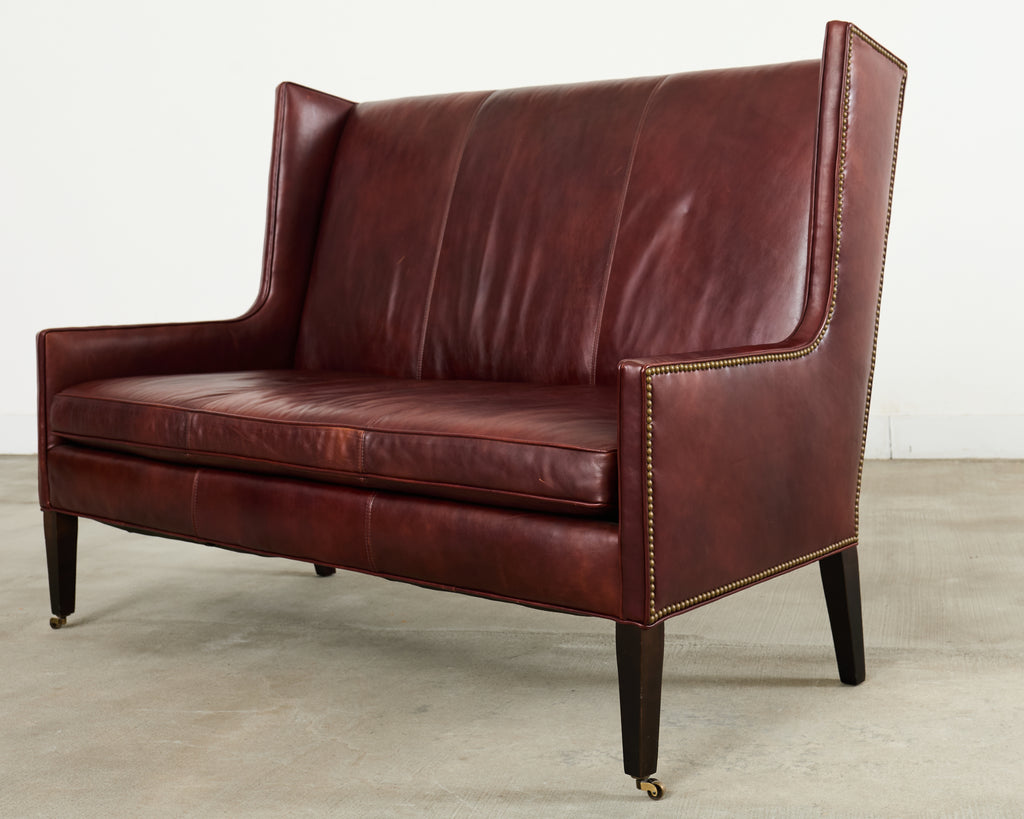Modern Leather Wingback Sofa Settee with Casters