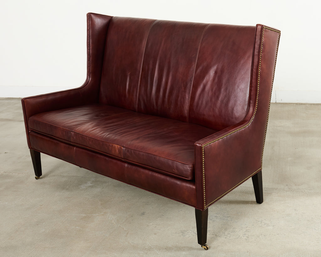 Modern Leather Wingback Sofa Settee with Casters