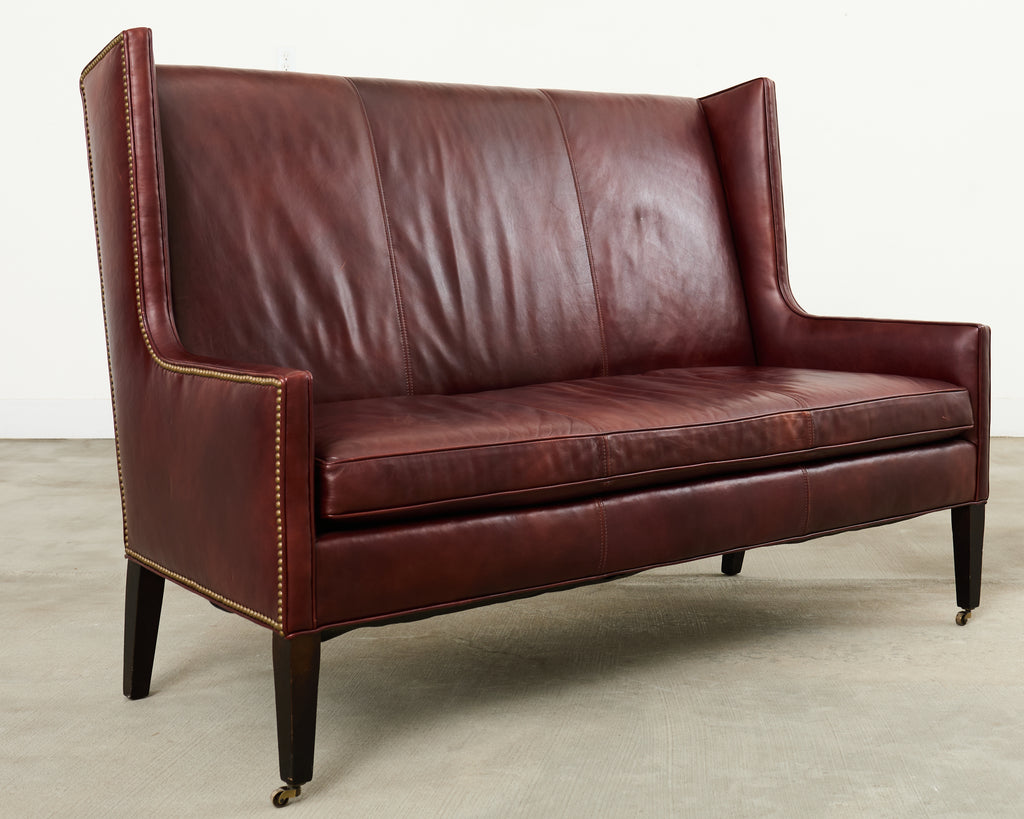 Modern Leather Wingback Sofa Settee with Casters