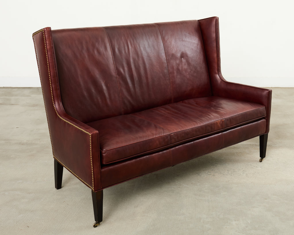 Modern Leather Wingback Sofa Settee with Casters