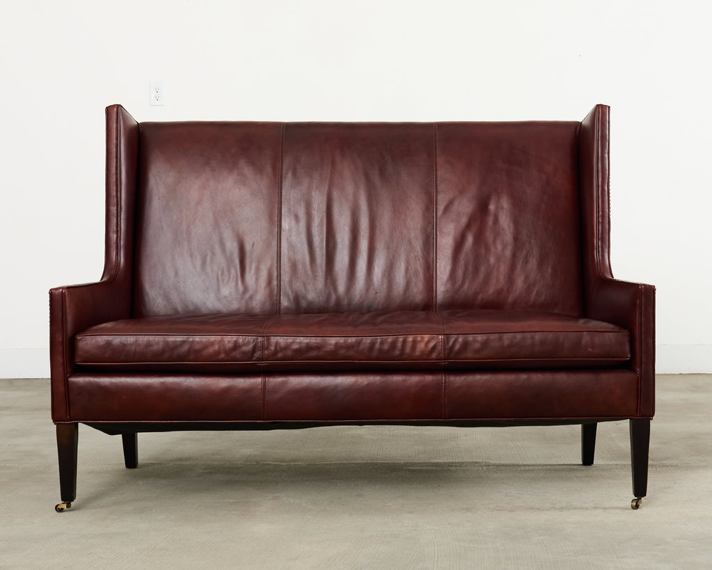 Modern Leather Wingback Sofa Settee with Casters