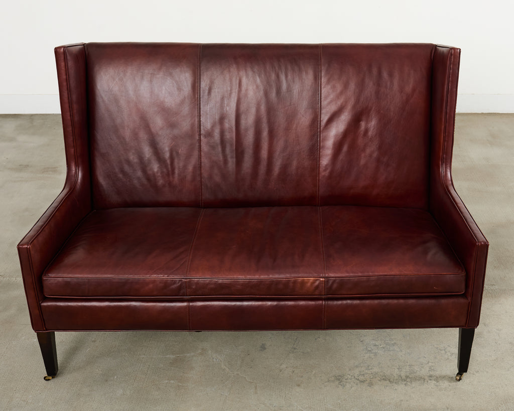 Modern Leather Wingback Sofa Settee with Casters