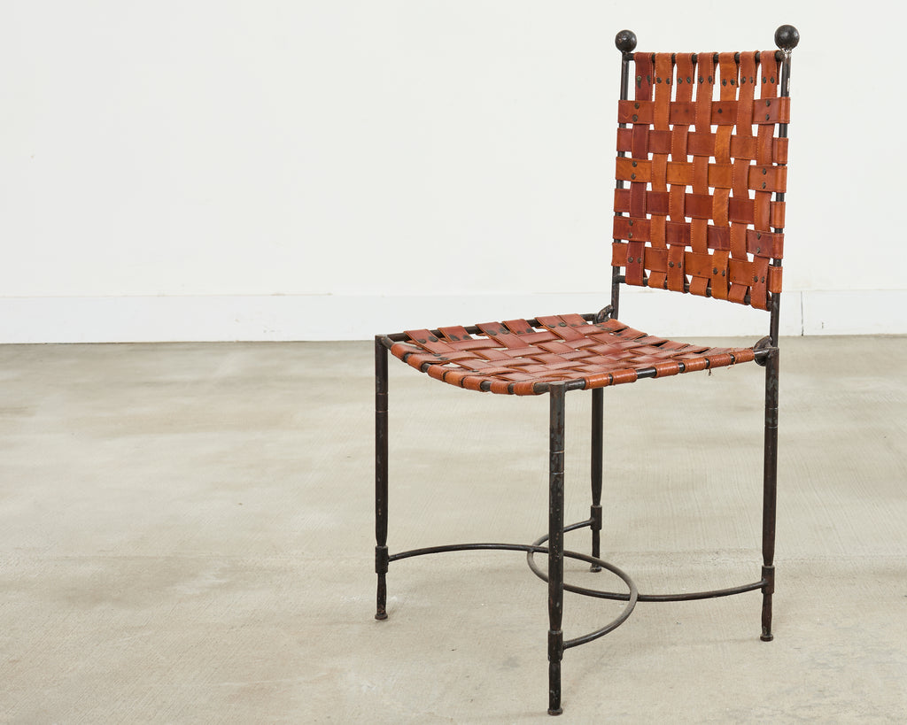 Set of Four Mario Papperzini Iron Leather Strap Dining Chairs