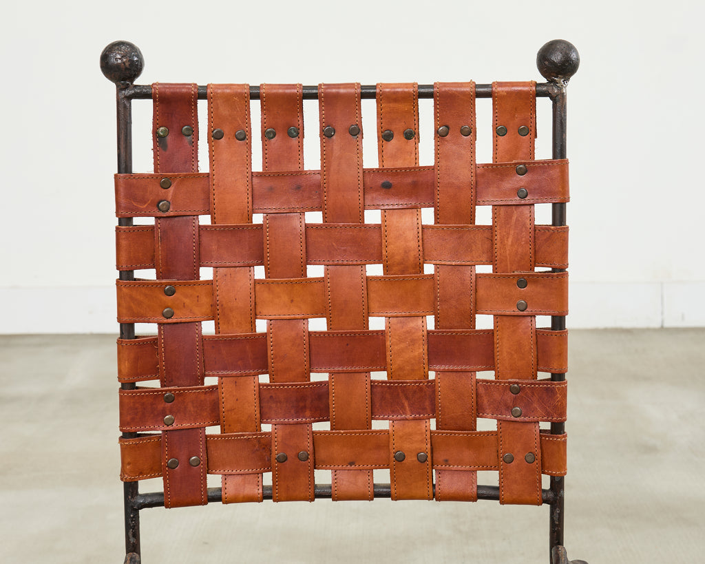 Set of Four Mario Papperzini Iron Leather Strap Dining Chairs