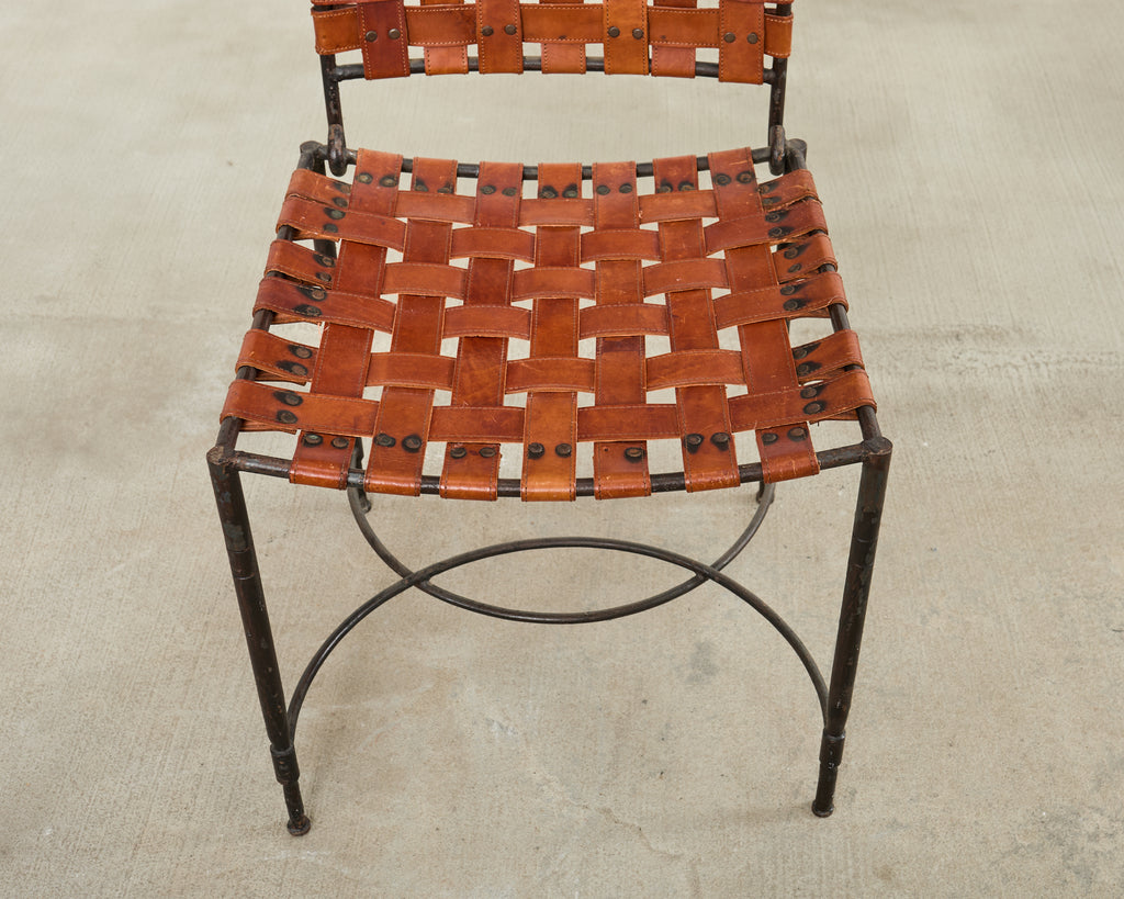 Set of Four Mario Papperzini Iron Leather Strap Dining Chairs