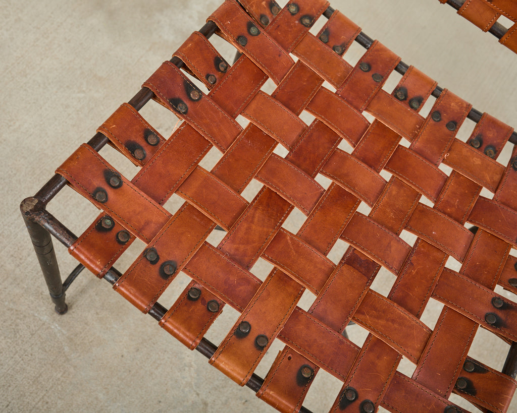 Set of Four Mario Papperzini Iron Leather Strap Dining Chairs