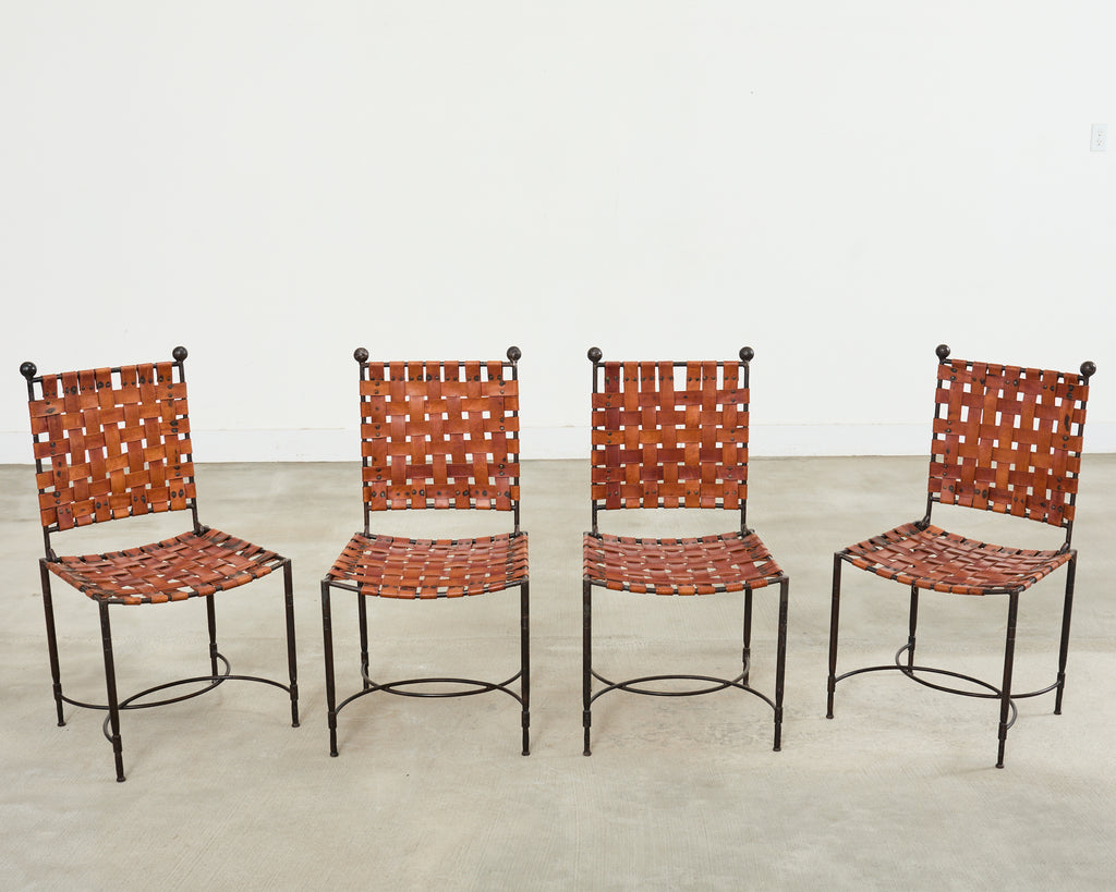 Set of Four Mario Papperzini Iron Leather Strap Dining Chairs
