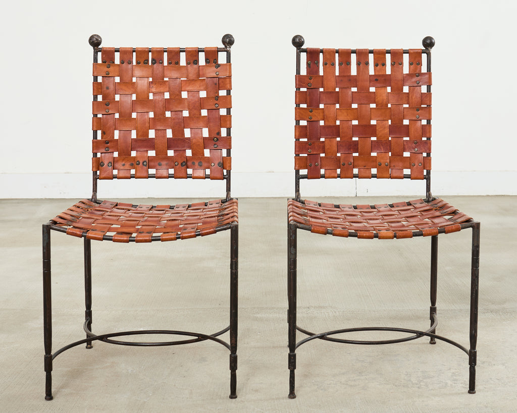 Set of Four Mario Papperzini Iron Leather Strap Dining Chairs