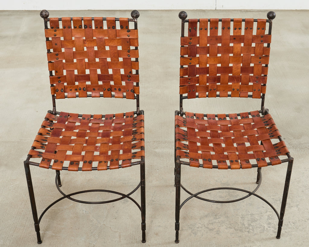 Set of Four Mario Papperzini Iron Leather Strap Dining Chairs