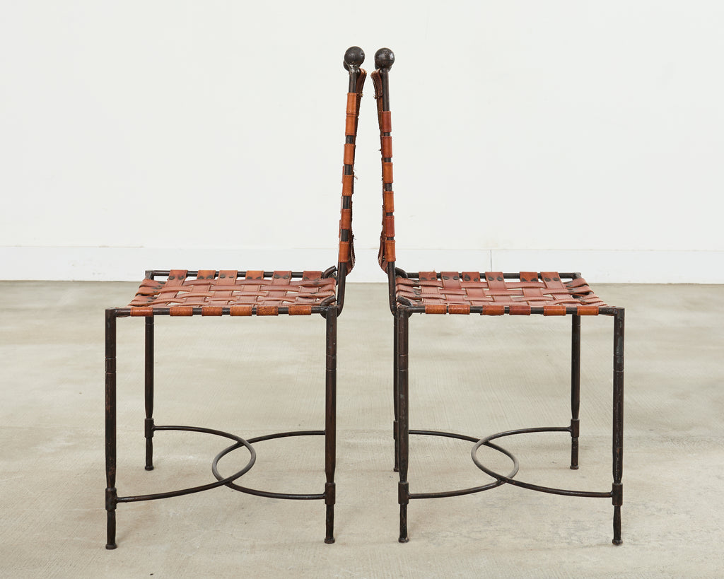Set of Four Mario Papperzini Iron Leather Strap Dining Chairs