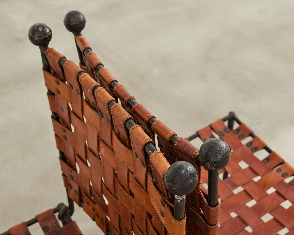 Set of Four Mario Papperzini Iron Leather Strap Dining Chairs