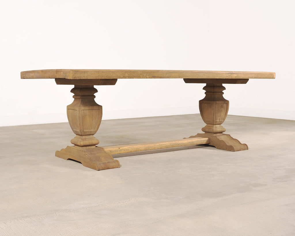 Country Italian Provincial Stripped Oak Trestle Dining Table 7 Ft