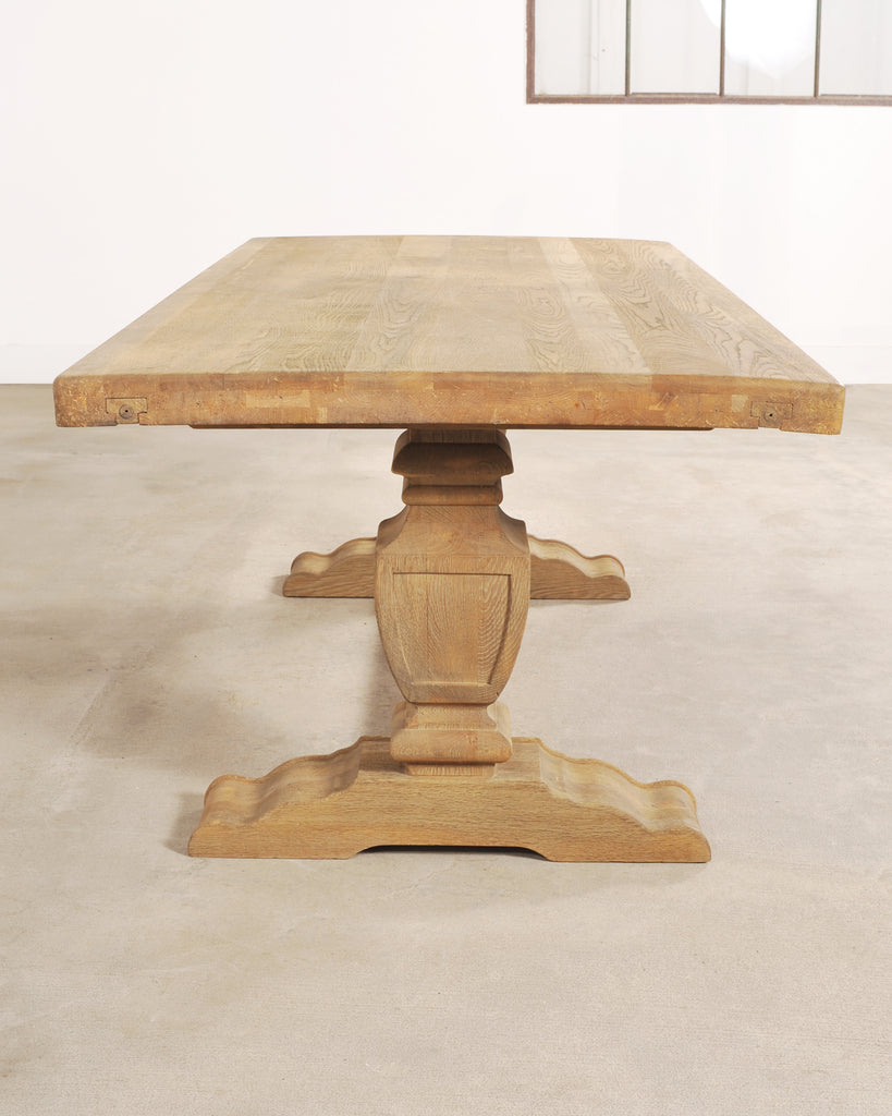 Country Italian Provincial Stripped Oak Trestle Dining Table 7 Ft