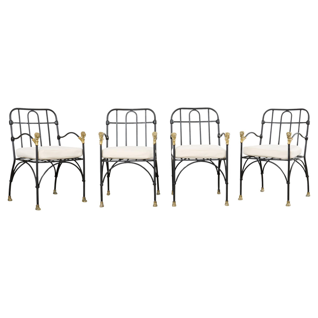 Set Four Bronze Lions Head Garden Chairs After Giacometti