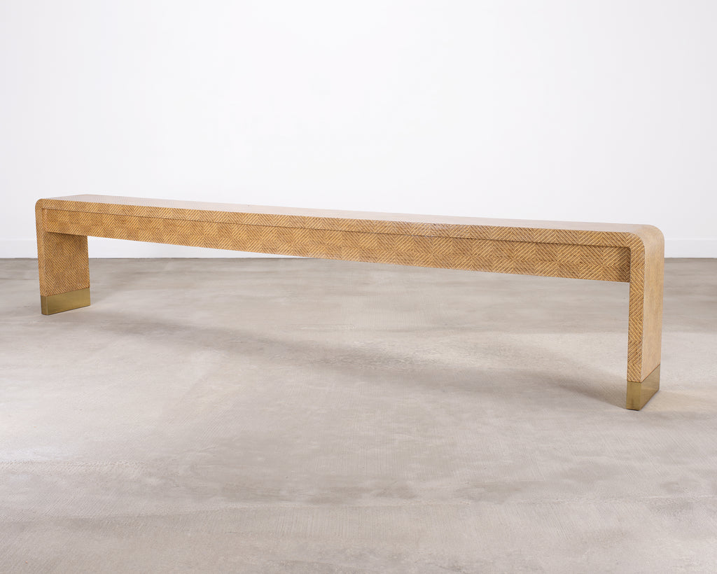 Karl Springer Style Organic Grasscloth Waterfall Console 10 Ft