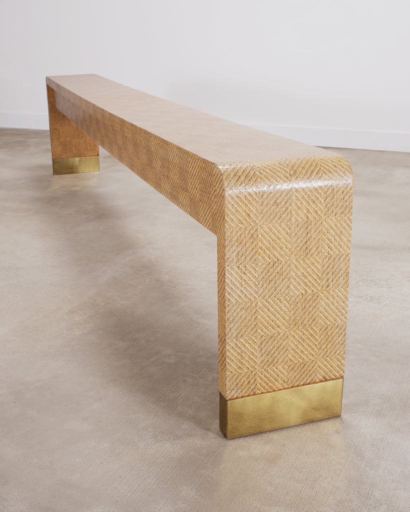 Karl Springer Style Organic Grasscloth Waterfall Console 10 Ft