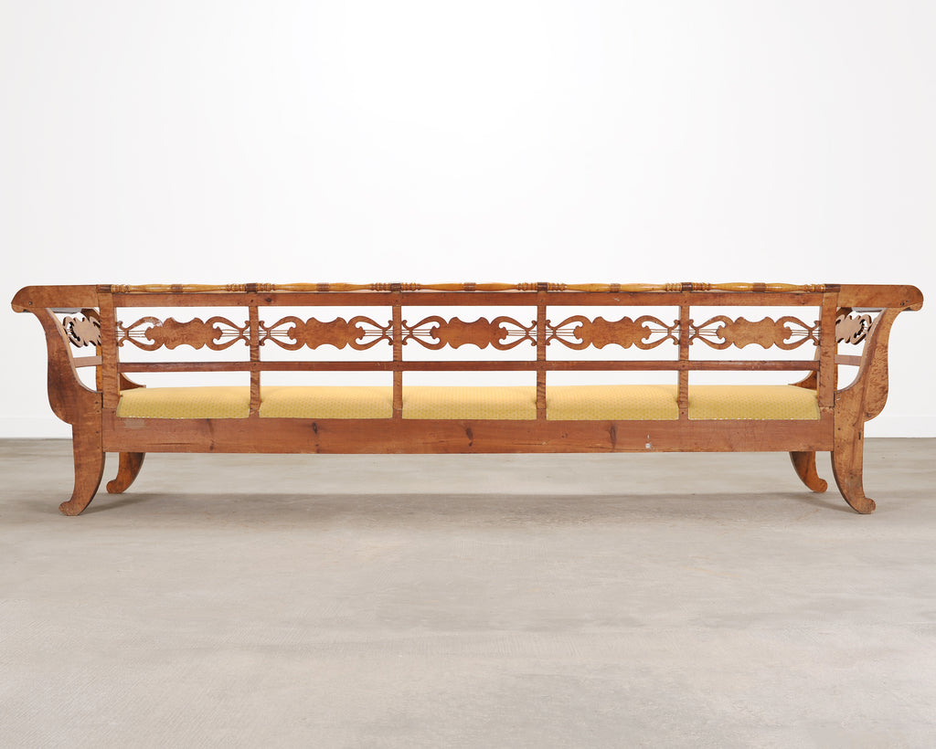 Monumental Swedish Biedermeier Style Burl Hall Bench 11.5 Ft