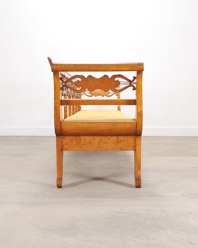 Monumental Swedish Biedermeier Style Burl Hall Bench 11.5 Ft