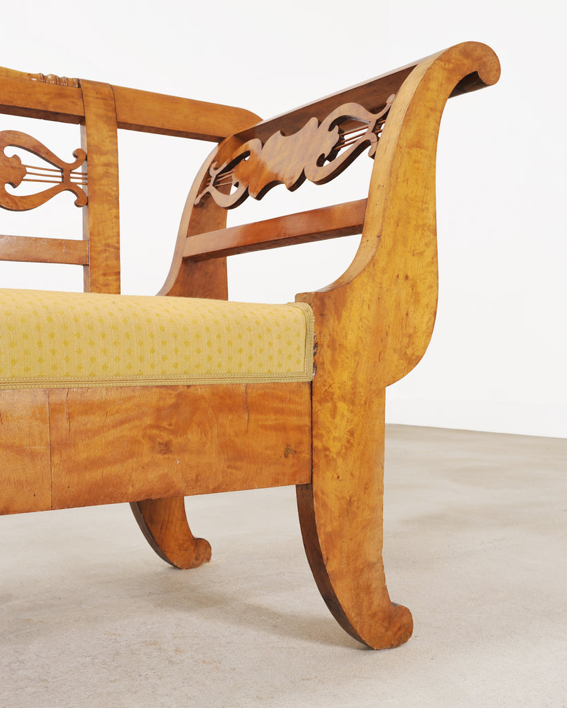 Monumental Swedish Biedermeier Style Burl Hall Bench 11.5 Ft