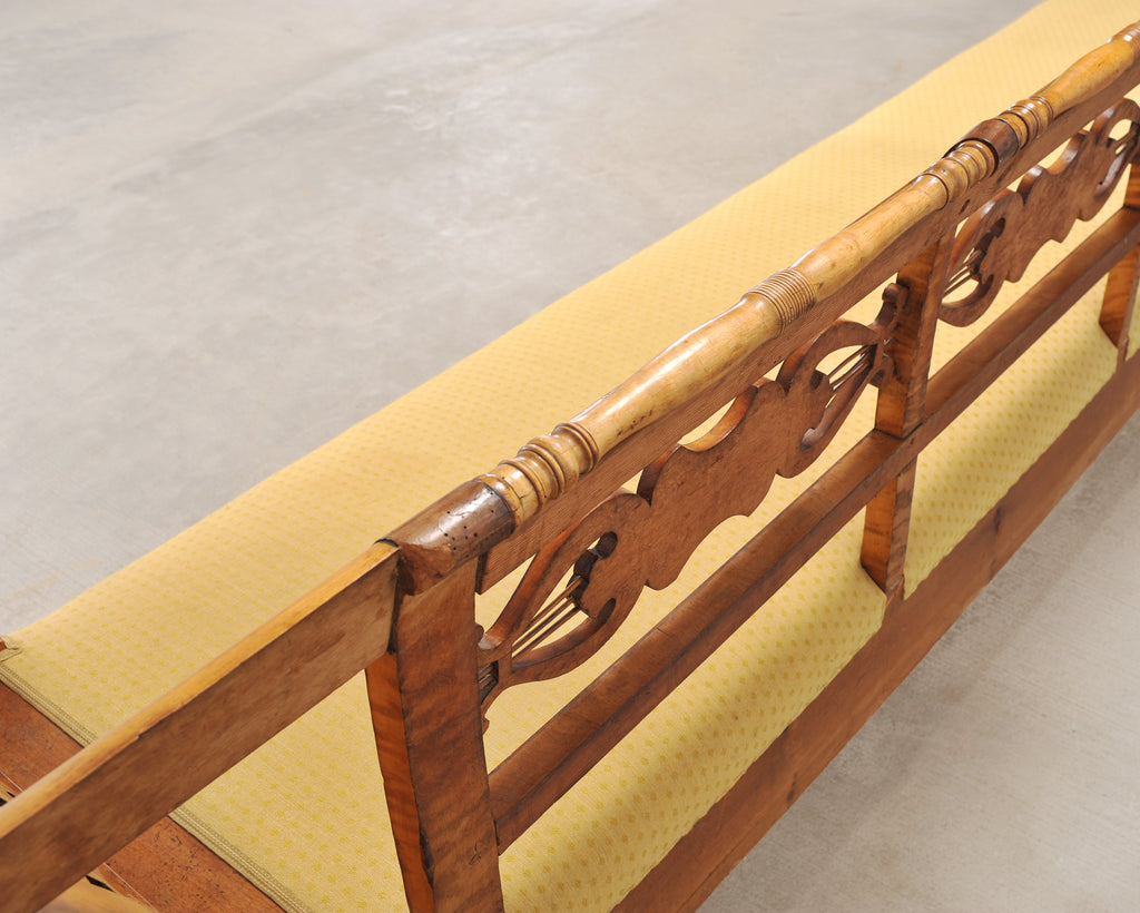 Monumental Swedish Biedermeier Style Burl Hall Bench 11.5 Ft