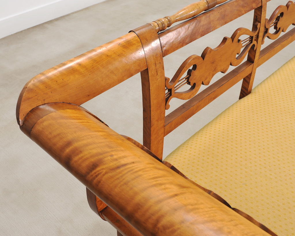 Monumental Swedish Biedermeier Style Burl Hall Bench 11.5 Ft