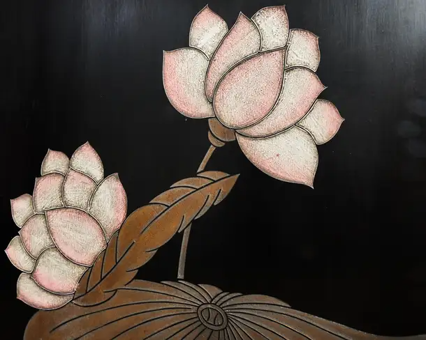 Chinese Export Eight Panel Coromandel Screen Lotus Blossoms