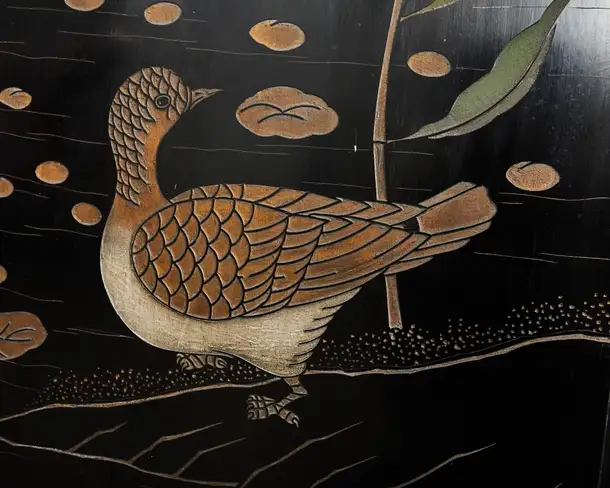 Chinese Export Eight Panel Coromandel Screen Lotus Blossoms